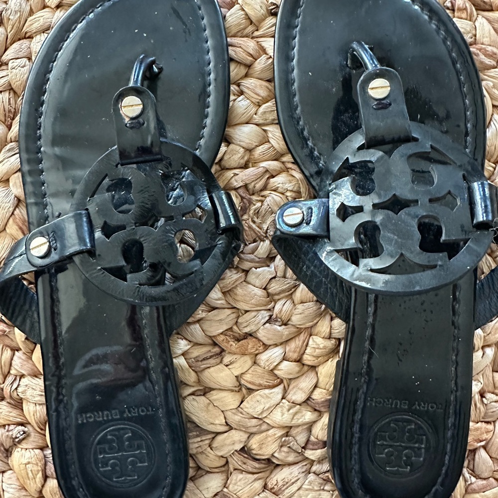 Tory Burch Glossy Black Thong Sandals